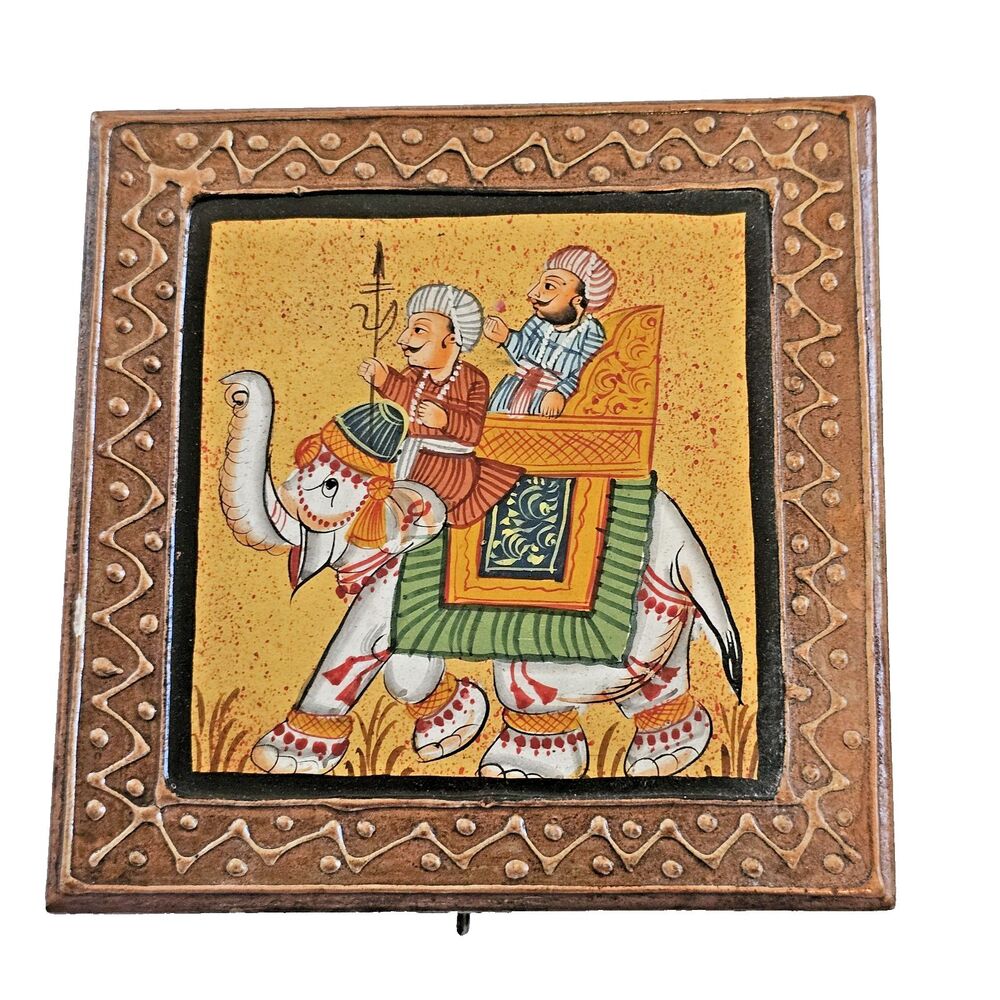 Indian Wooden Trinket Box w/Traditional Rajasthani Elephant Hand Painted